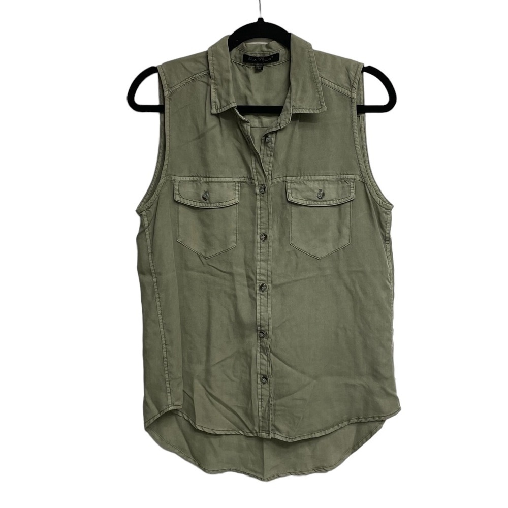 Olive Sleeveless Button-Up Blouse